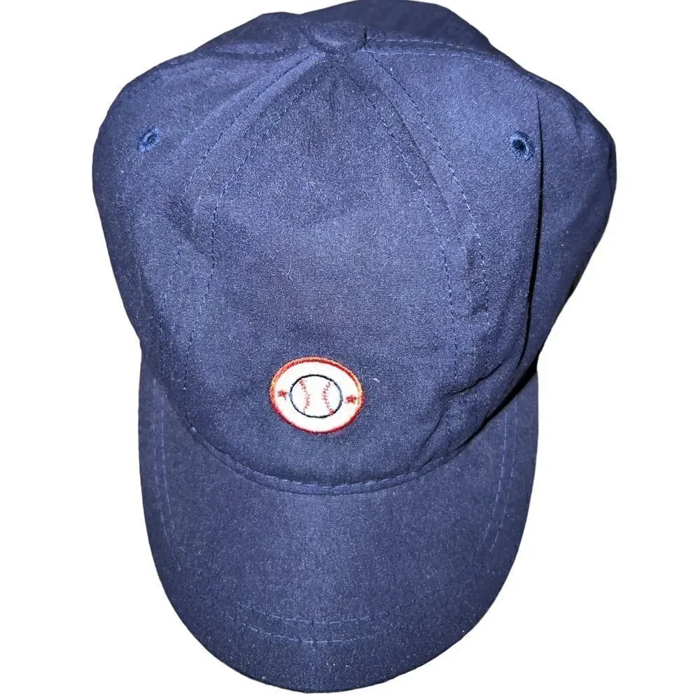 Youth navy blue baseball hat with baseball embroidered in front‎